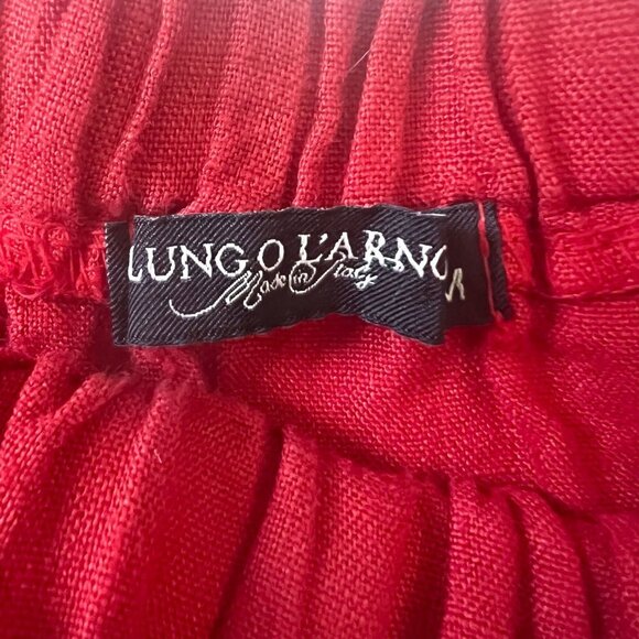 Lungo L'arn0 Italian 100% Linen Red Off the Shoulder Tie Sleeve Mini Shift Dress - Picture 6 of 10